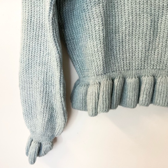 NWT Topshop Ruffle Neck, Cuffs, and Hem Frill Sweater - Blue - XS - Picture 4 of 7